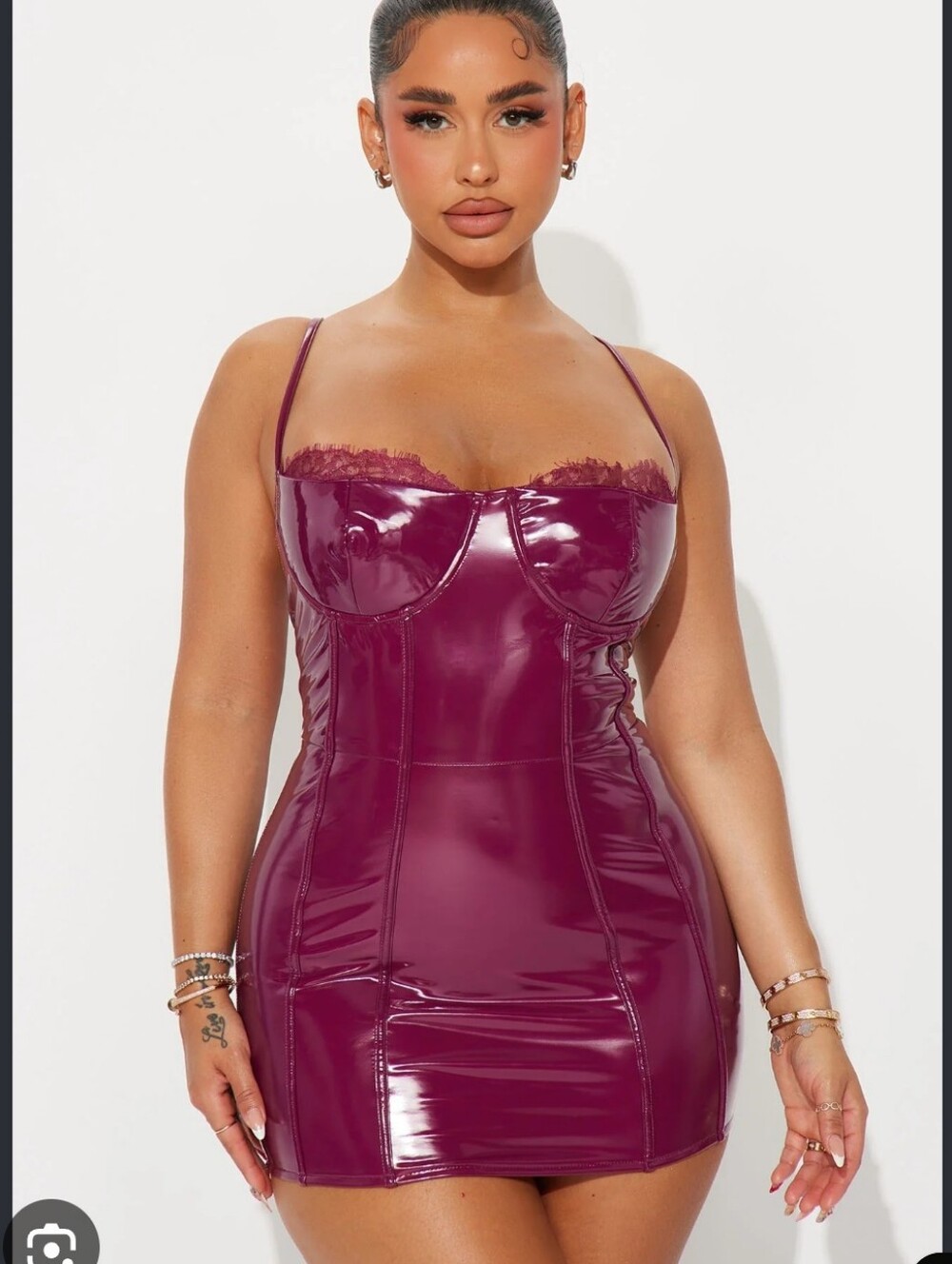 Fashion Nova Fuchsia Patent Mini Dress with Corset Bodice XS